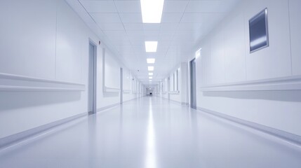 A futuristic white hallway with a glowing light at the end,white hallway with a bright light at the end,Empty white futuristic corridor with a glowing light in the distance