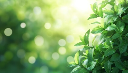 Lush green foliage with bokeh background.