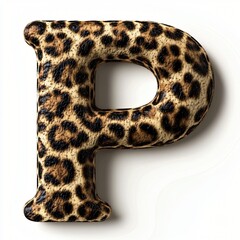 Leopard Print Letter P Animal Print Font 3D Render Textured Alphabet Wildlife Theme