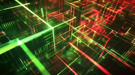 Obraz premium Abstract Green Red Digital Network Wallpaper