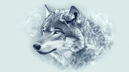 Obraz premium Mystical wolf portrait with ethereal smoke in soft tones