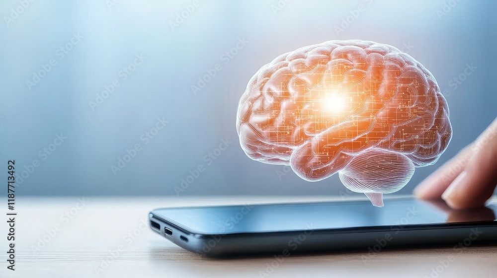 Aufkleber digital brain concept with smartphone: integration of technology and intelligence