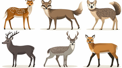 Six North American mammals illustration, wildlife, nature, animals, educational chart, white background,  for children's book