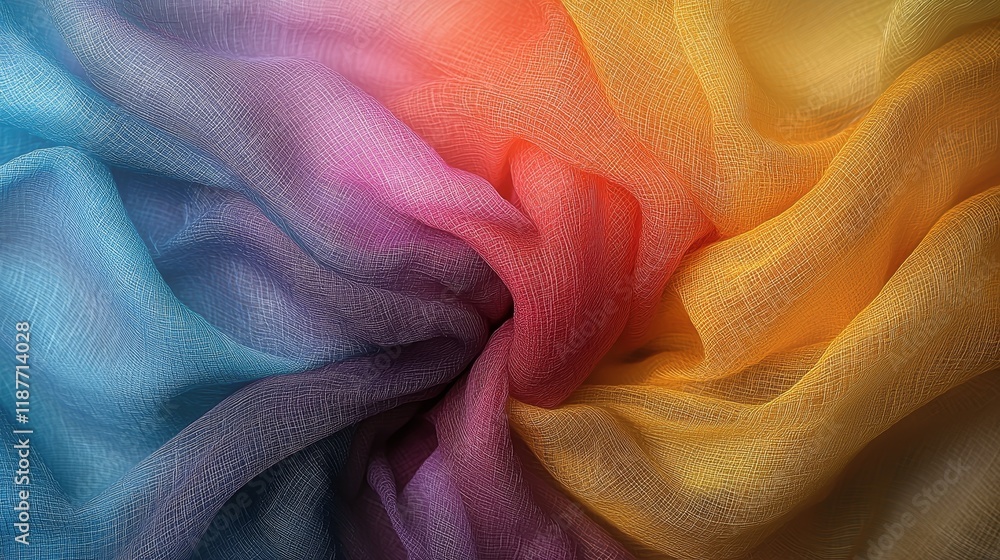 Aufkleber vibrant swirling fabric with multicolored textile texture and intricate patterns