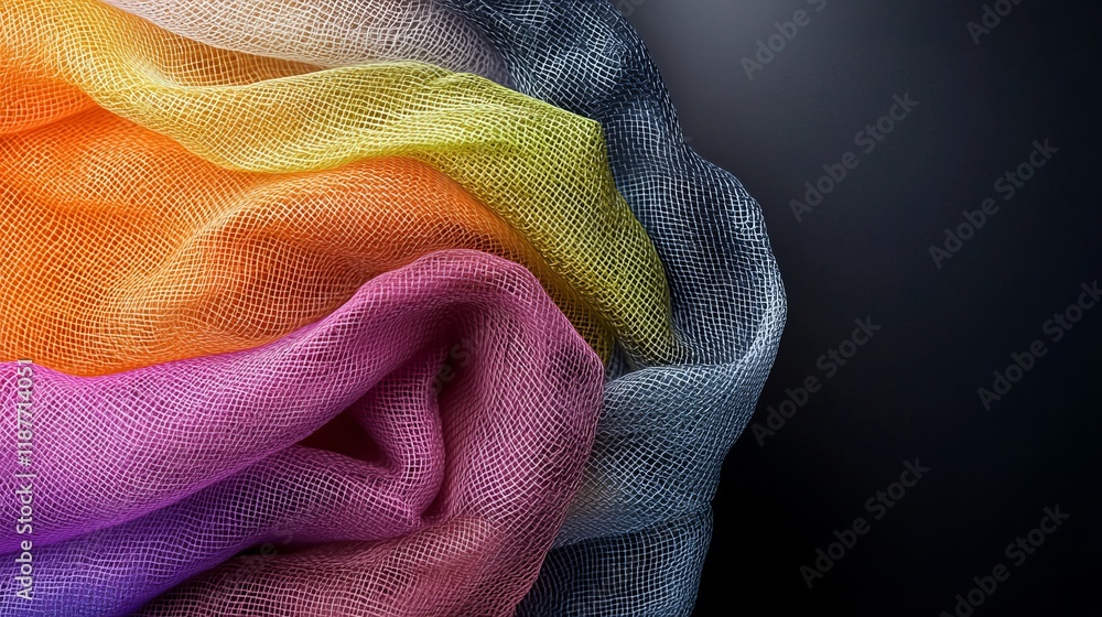 Poster vibrant multicolored mesh fabric texture display on dark background