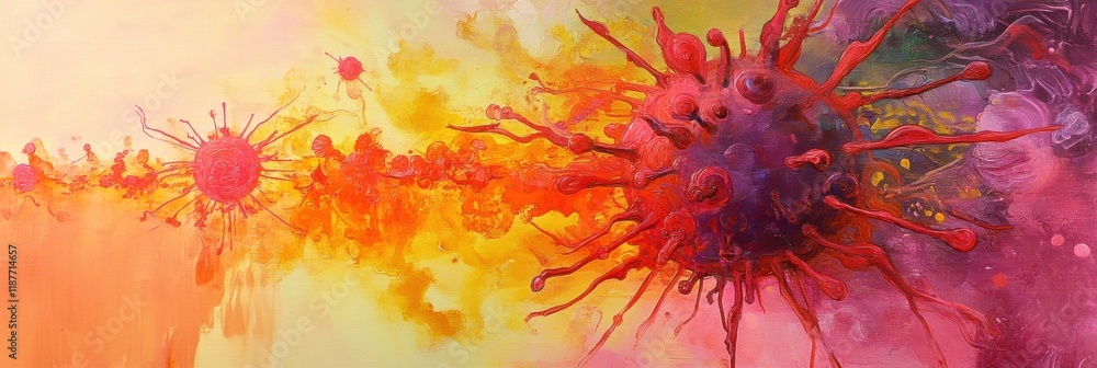 Aufkleber virus transformation and mutation depicted through vibrant colors showcasing biological change and a
