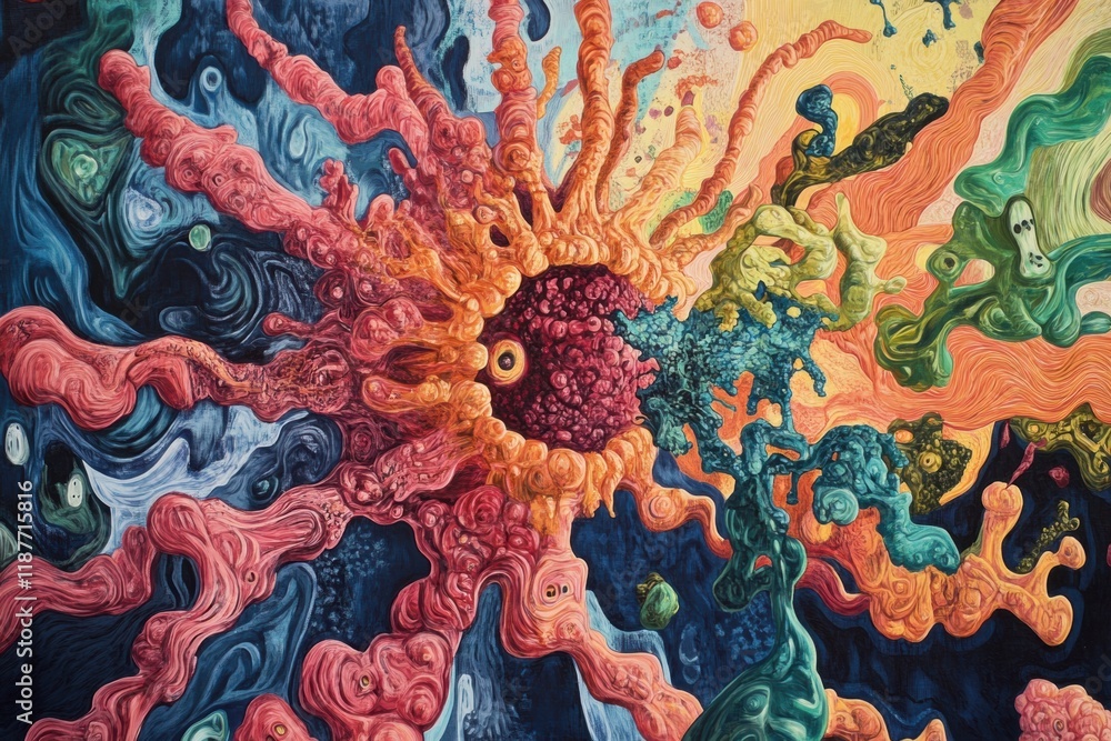 Aufkleber Virus emergence showcasing transformation and mutation in vibrant colors and intricate details. Generative AI