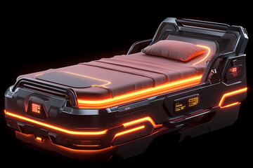 A glowing bed with digital settings for perfect sleep, symbolizing technology for health