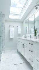 Modern Bright Bathroom with Skylight and Elegant White Finishes