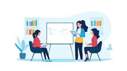 Professional Team Collaboration in a Modern Office Setting with Presentation and Engaged Participants Discussing Ideas on a Whiteboard