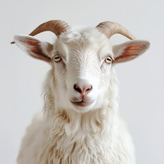Obraz premium White goat portrait, studio shot, neutral background, farm animal