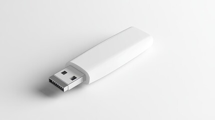 White USB flash drive isolated on white background.  Clean, simple design, perfect for mockup.