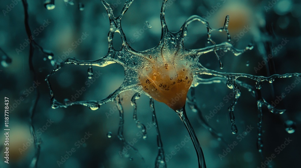 Poster neural network visualization in digital art style with synaptic connections