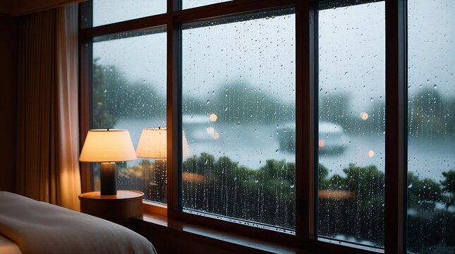 hotel bedroom in the rainy season