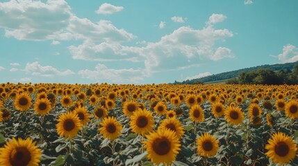 Sunflowers Field Under a Summer Sky: A Serene Landscape