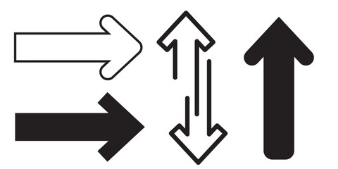 Horizontal dual sided long straight arrow signs. Black, red, stock pointer, direction, position symbol and double arrow icon isolated on white background. Vector graphic illustration