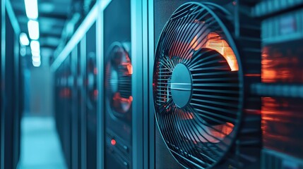 Obraz premium Cooling Fans in Modern Data Center for Efficient Server Operation