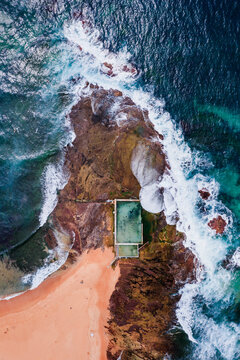 Aerial view of Mona Vale ocean pool and coastline, Sydney, Australia