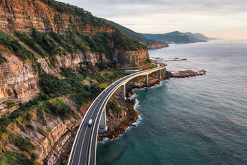 Aerial view of Sea Cliff bridge along the coast, Sydney, Australia