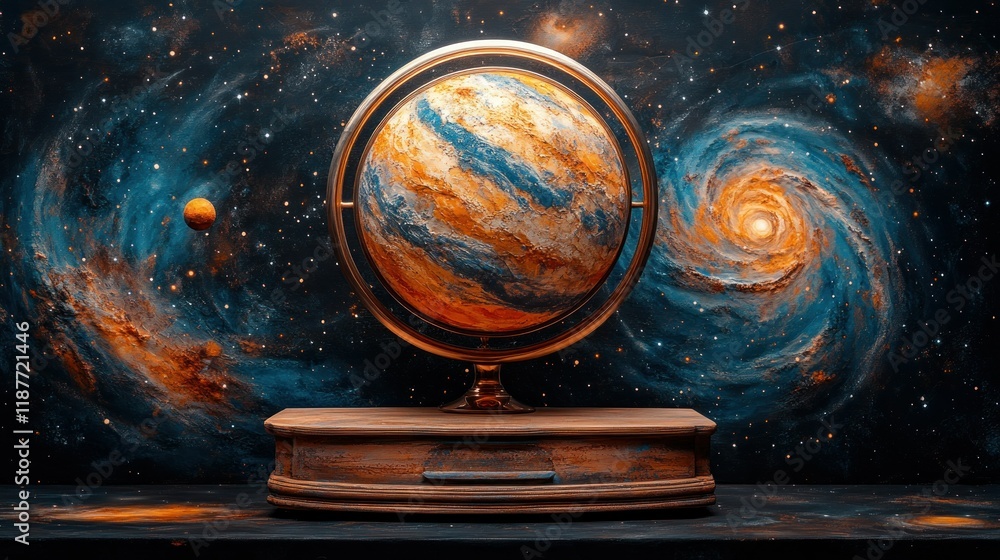 Poster artistic cosmic globe display in a starry background