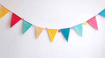 Obraz premium Colorful carnival pennant chain isolated on white background for festive decor