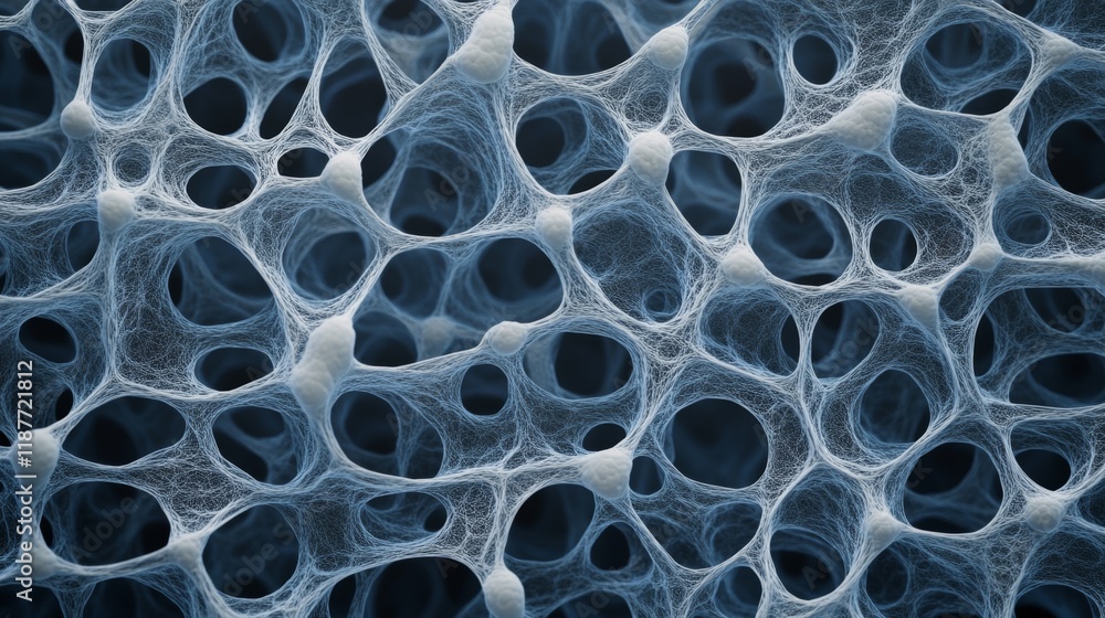 Poster intricate blue mesh network pattern with interwoven fibers in abstract design