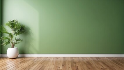 A blank space with a glossy wood floor and a bright green wall is a calm and welcoming background for a range of stock photography ideas related to interior design and lifestyle.