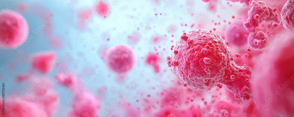 Poster microscopic action of cancer cells laboratory setting scientific visualization abstract environment 