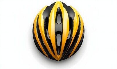 Yellow and black bicycle helmet, top view.