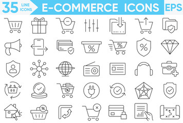 E-commerce line icon set.online shopping and delivery elements.Shopping, store, purchase, marketing, delivery icons.Vector and illustrator set.