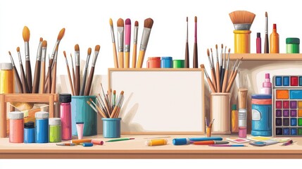 Obraz premium Art Supplies and Tools in Creative Workspace for Painting Activities