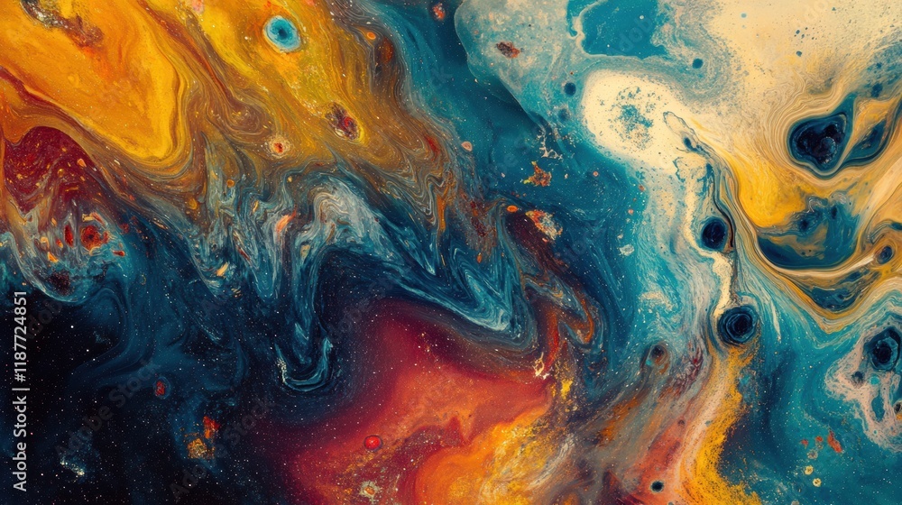 Leinwandbilder swirling patterns of bacteria and microbes in a vibrant liquid landscape reflecting movement and div