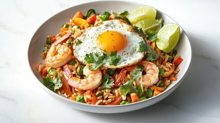 Colorful Shrimp Fried Rice with Egg and Fresh Vegetables