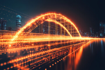 A glowing bridge of light crossing a digital void symbolizing trust. An abstract representation of understanding