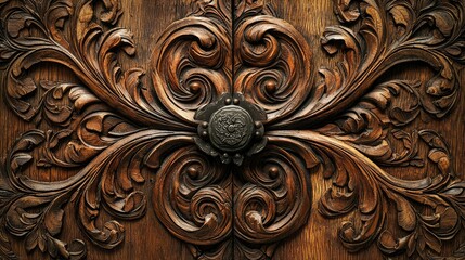 Intricate Wood Carving of Floral Design on Vintage Door Panel