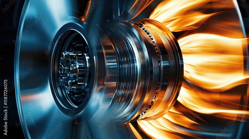 Aufkleber dynamic turbine engine close-up with flames and motion blur