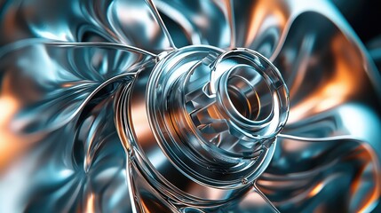 Abstract Close-Up of a Turbine Blade with Shiny Metallic Surface