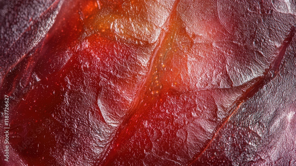 Poster Close-Up of Textured Red Surface with Glossy Finish and Patterns