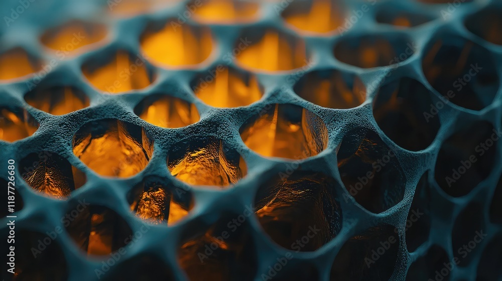 Poster abstract close-up of honeycomb structure with glowing detail