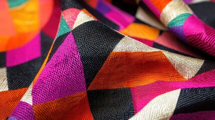 Colorful Textile Pattern with Geometric Shapes and Textures
