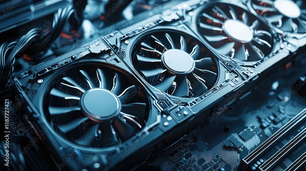 Aufkleber close-up of computer graphics card with cooling fans and circuitry