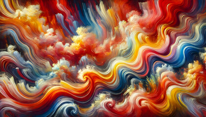 Background A colorful abstract painting background with vibrant waves in hues of red, orange, and yellow, creat1