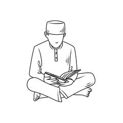 Muslim Reciting the Koran Thin Line Illustration