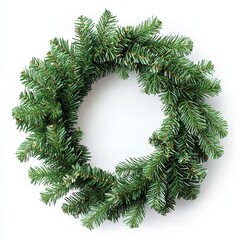 Green Christmas wreath isolated on white background.