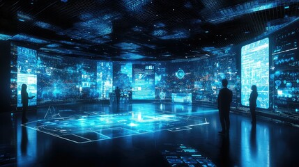 Futuristic Digital Interface with People in High-Tech Environment