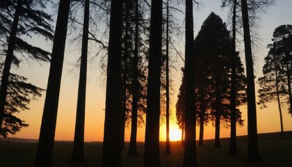 Sunset behind big trees