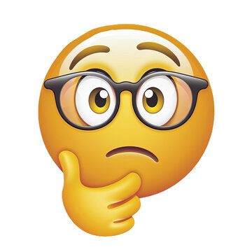 Naklejki Thinking emoji with glasses and curious look on transparent background