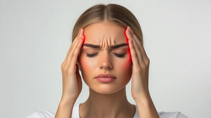 Fototapeta premium Woman Suffering from Headache or Migraine with Pain Highlight
