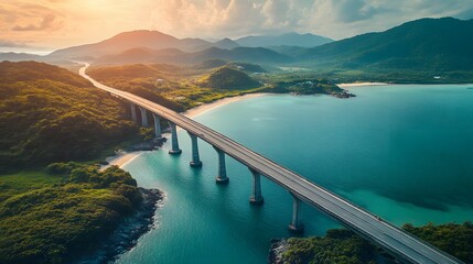 Obraz premium Scenic Coastal Highway Bridge Over Turquoise Waters