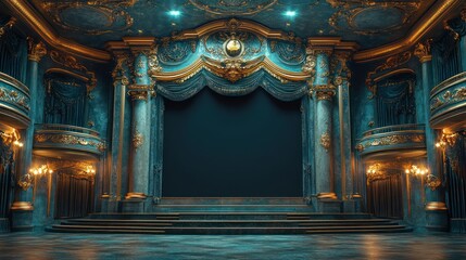 Obraz premium Opulent Teal Grand Theater Stage: A Luxurious Baroque Design